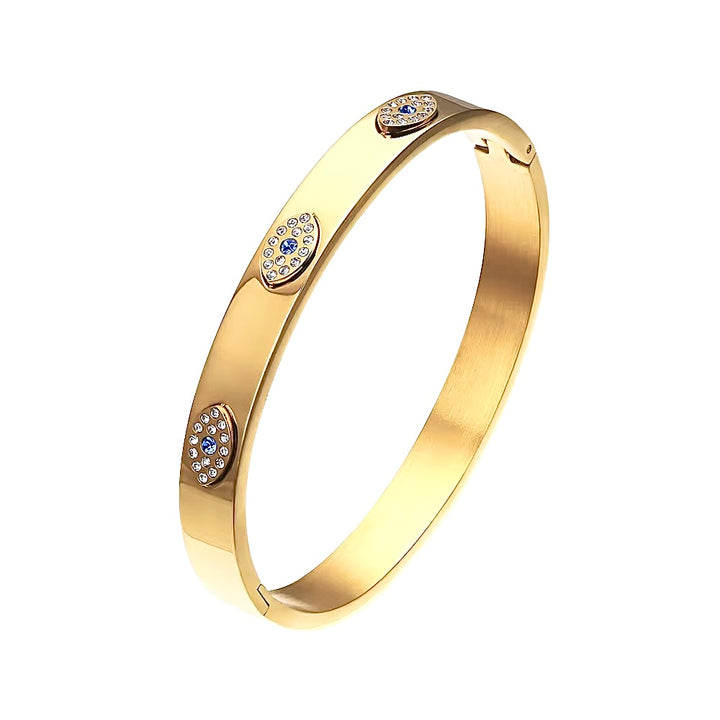 Evil Eye Hamsa Hand Bangle - Gold Filled