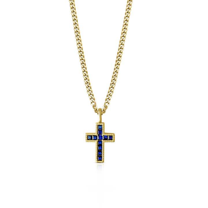 Sapphire Faith Cross Necklace - Gold Filled