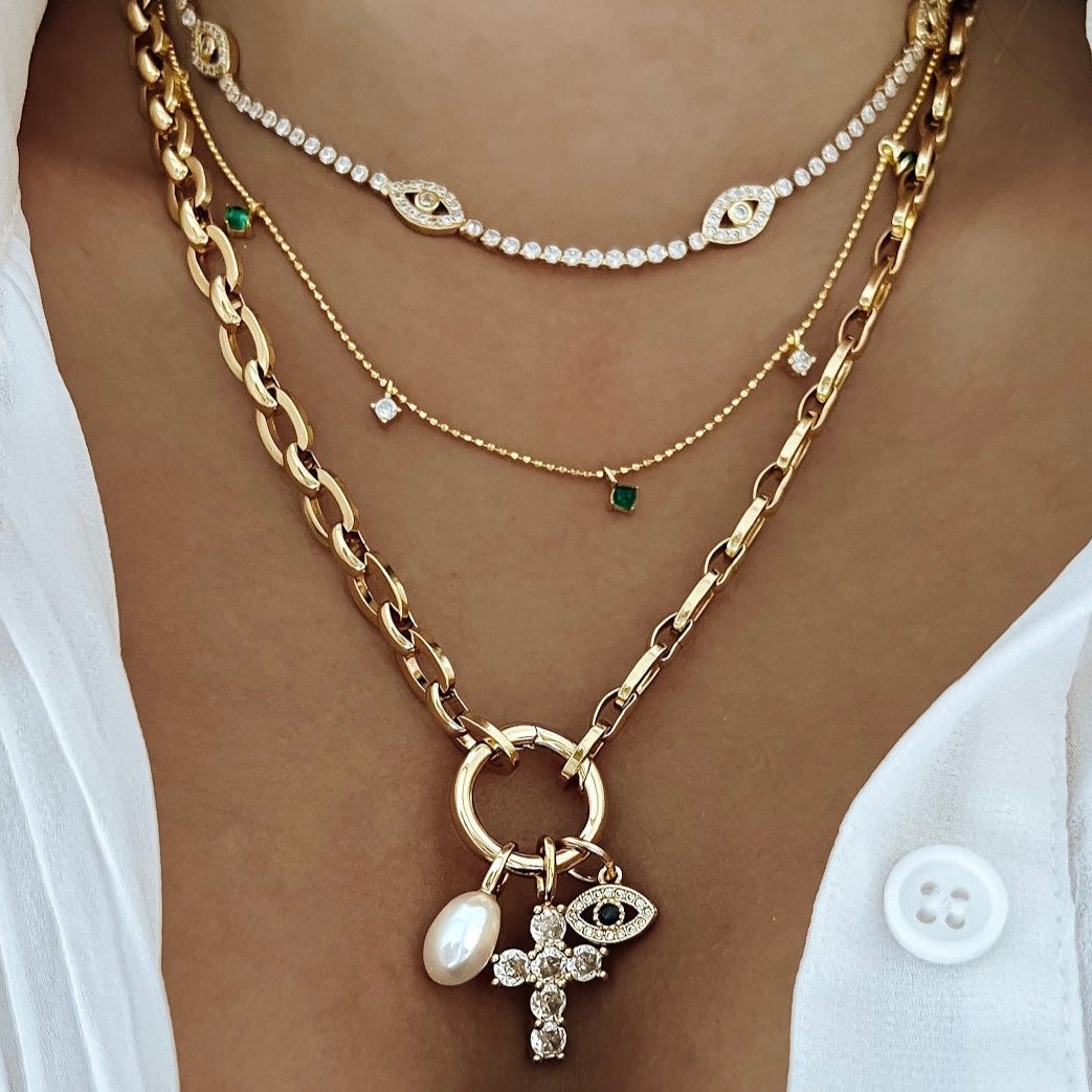 Diamond Cross & Evil Eye 3 necklace Set