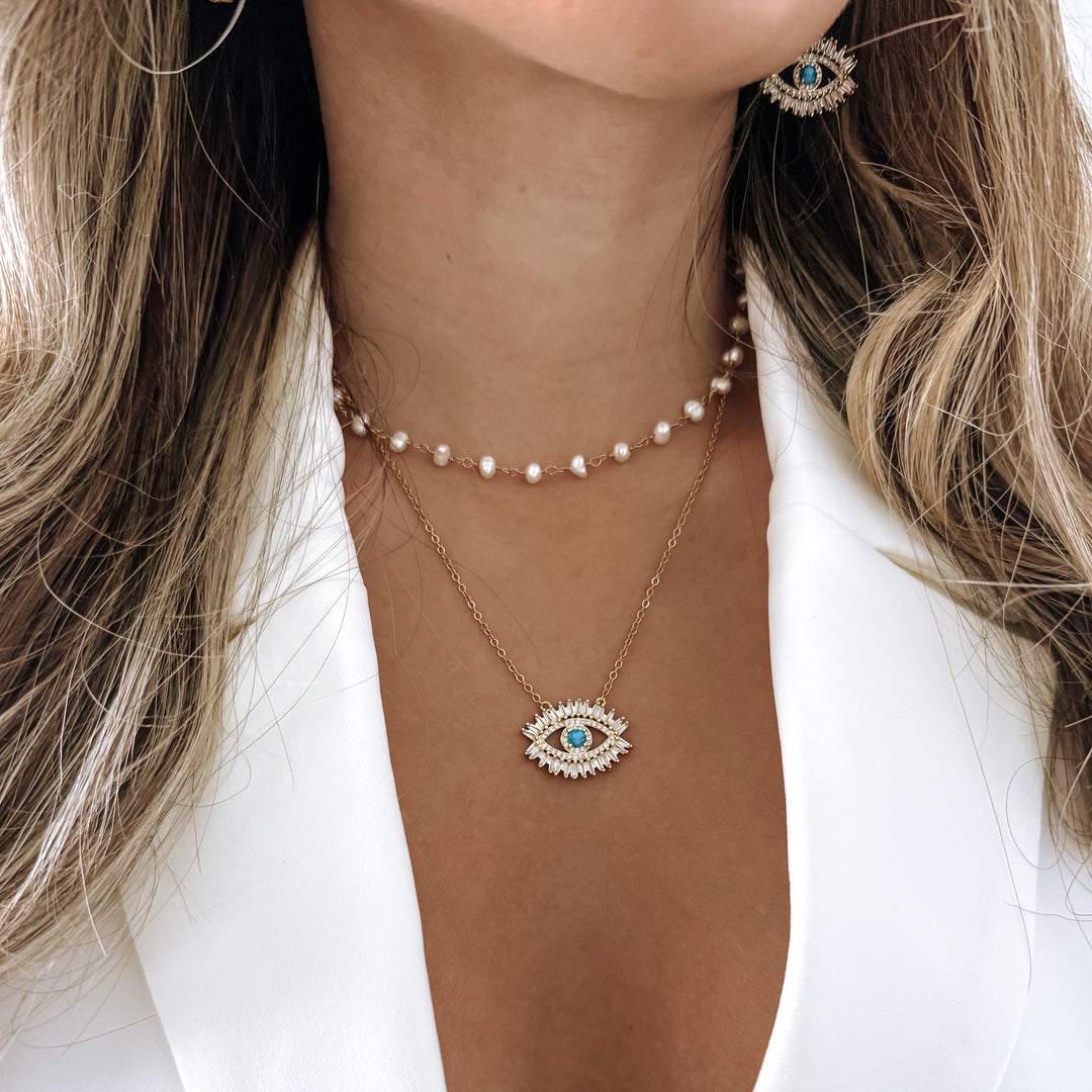 Turquoise Evil Eye Necklace - Gold Filled