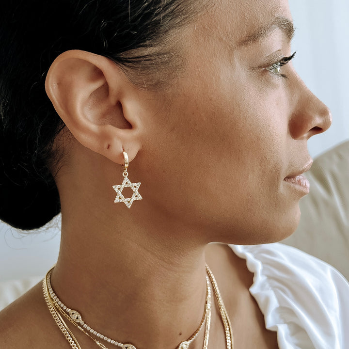 Diamond Star of David Earrings - Gold Filled