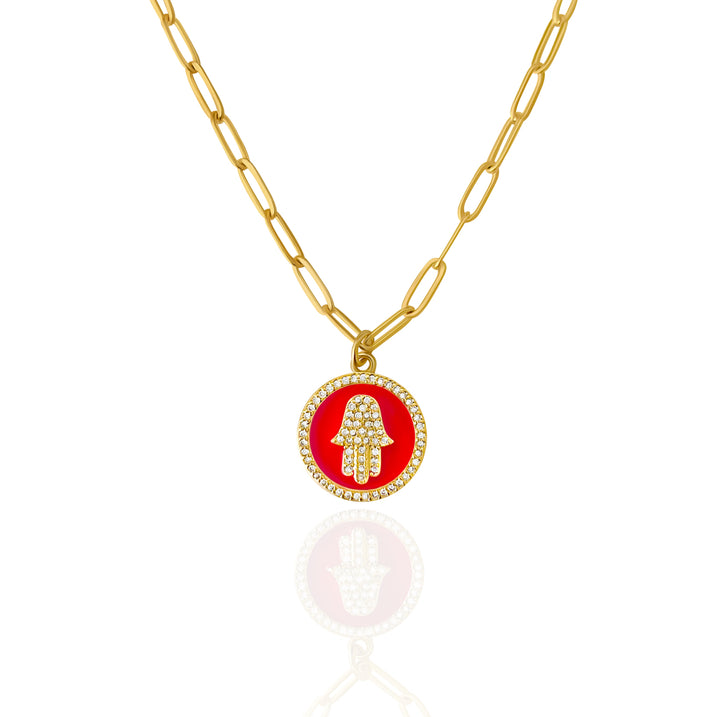 Wise Guidance Hamsa Hand Necklace (Red) - Gold Filled