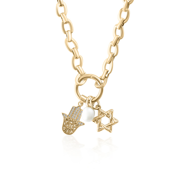 Good Karma Hamsa Hand & Star of David Necklace - Gold Filled