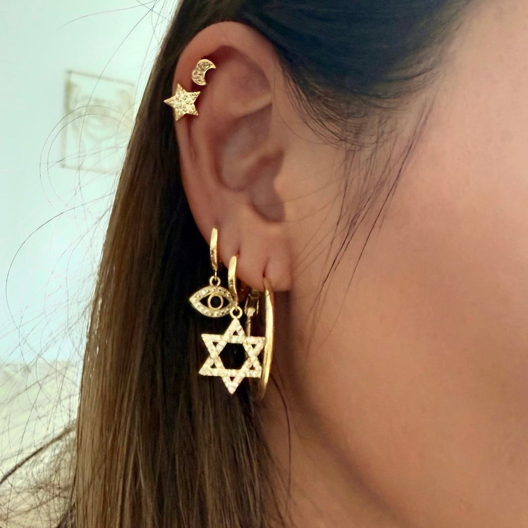Diamond Star of David Earrings - Gold Filled