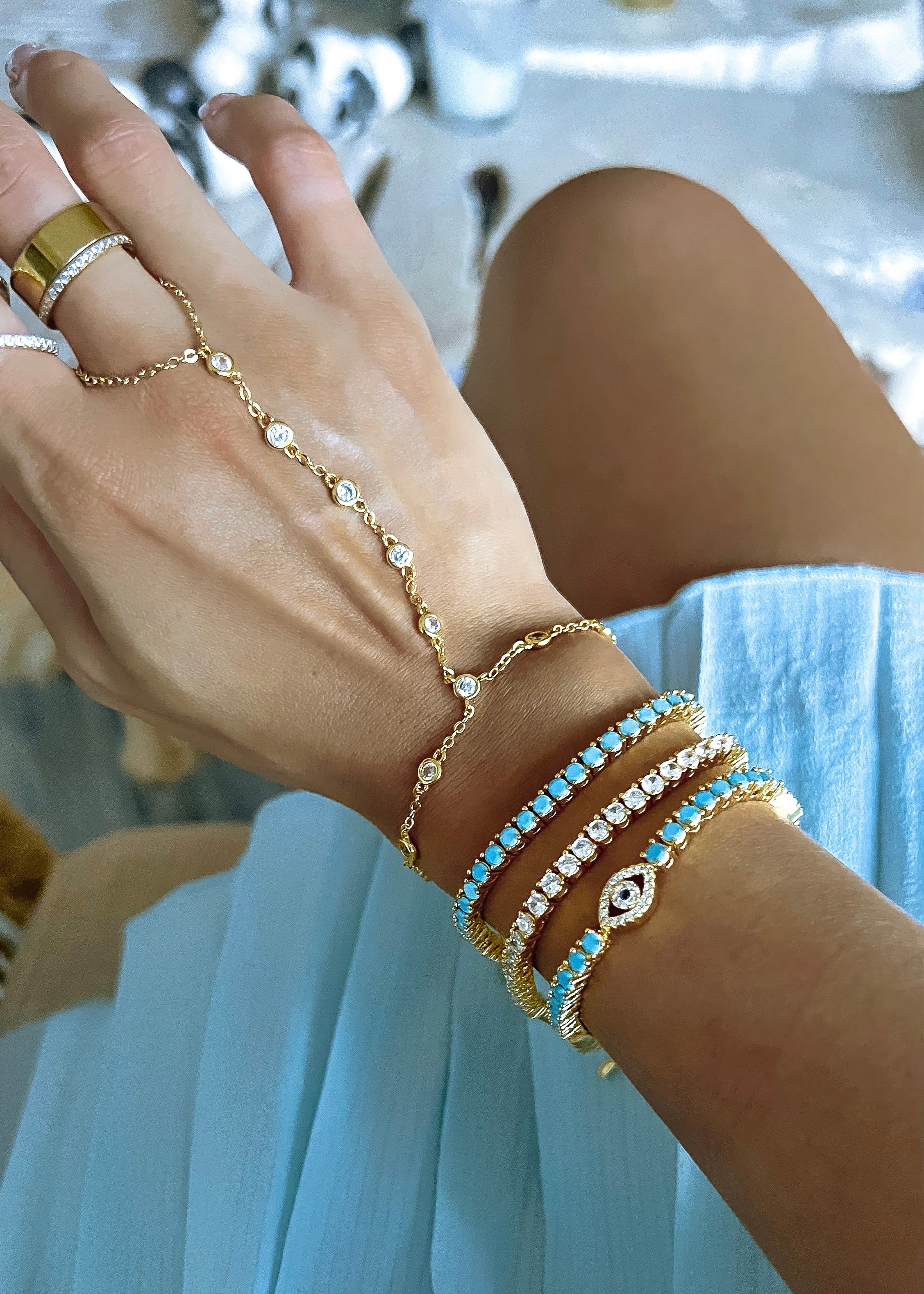 Turquoise Gemstone Tennis Bracelet- Gold Filled
