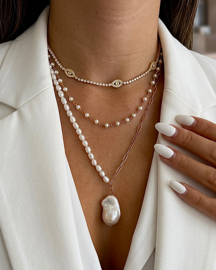 Evil Eye & Pearl Lover Set - Gold Filled