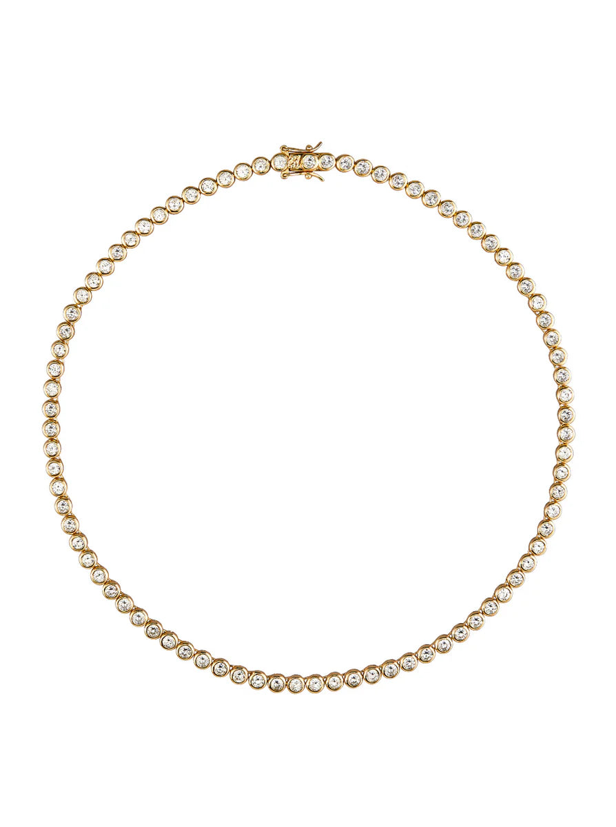 Round Diamond Tennis Chain Necklace - Gold Filled
