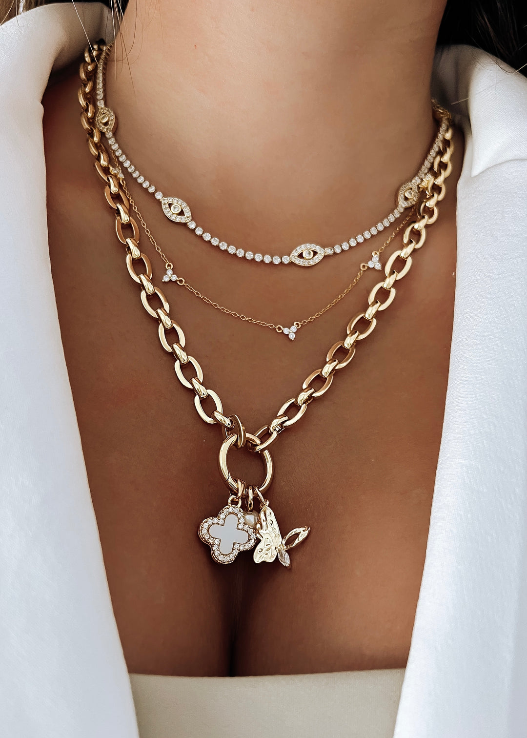 Devine Butterfly & Clover 3 Necklace Set