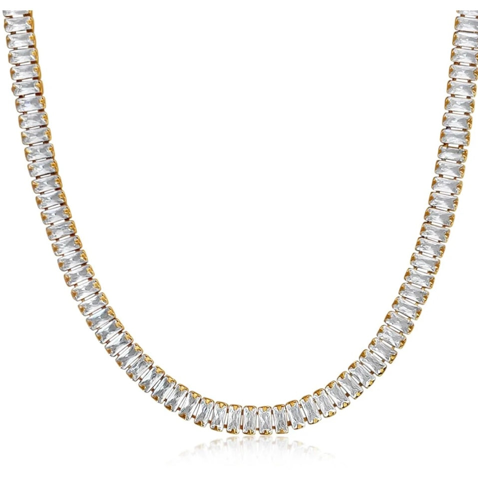 Baguette Tennis Chain Necklace -Gold Filled