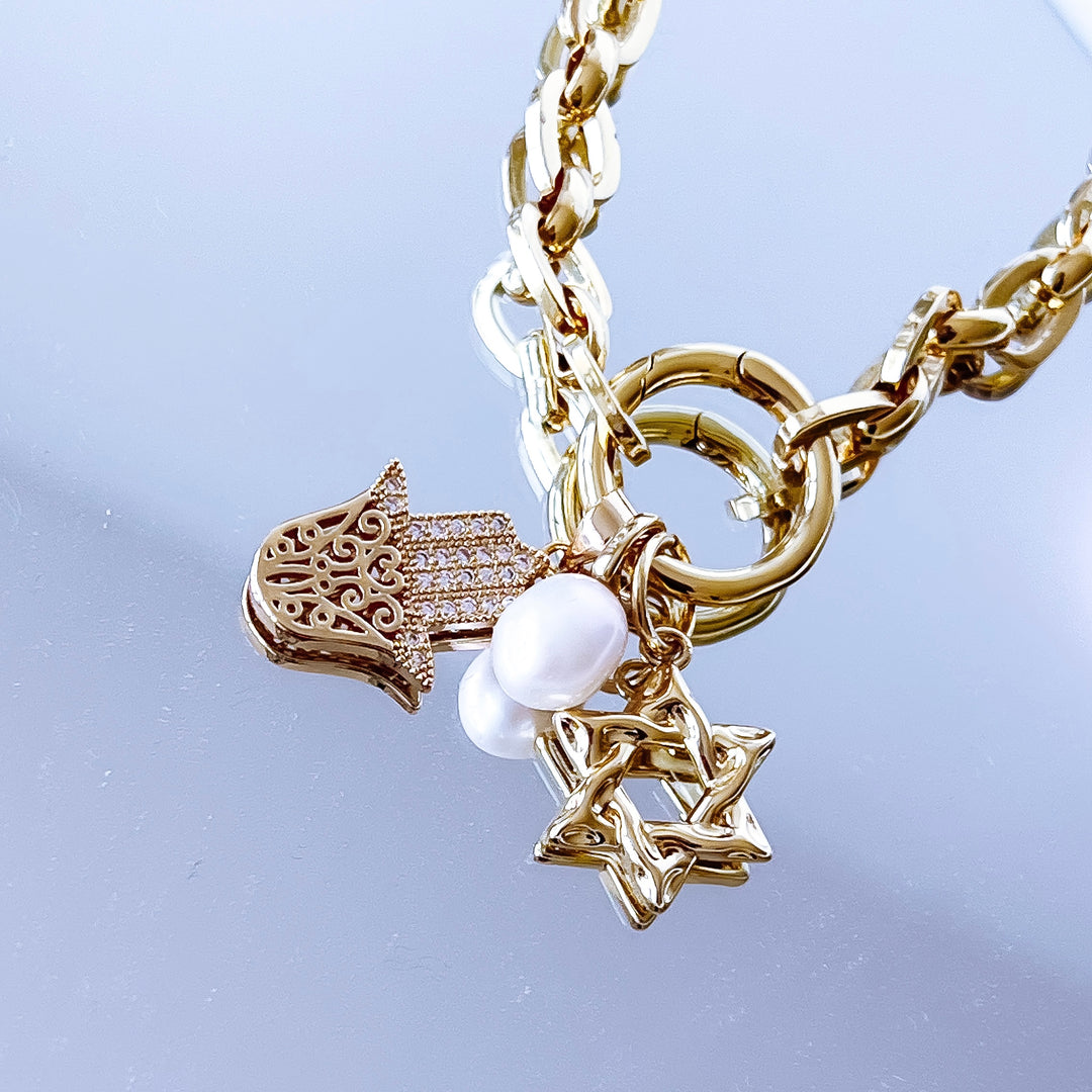 Good Karma Hamsa Hand & Star of David Necklace - Gold Filled