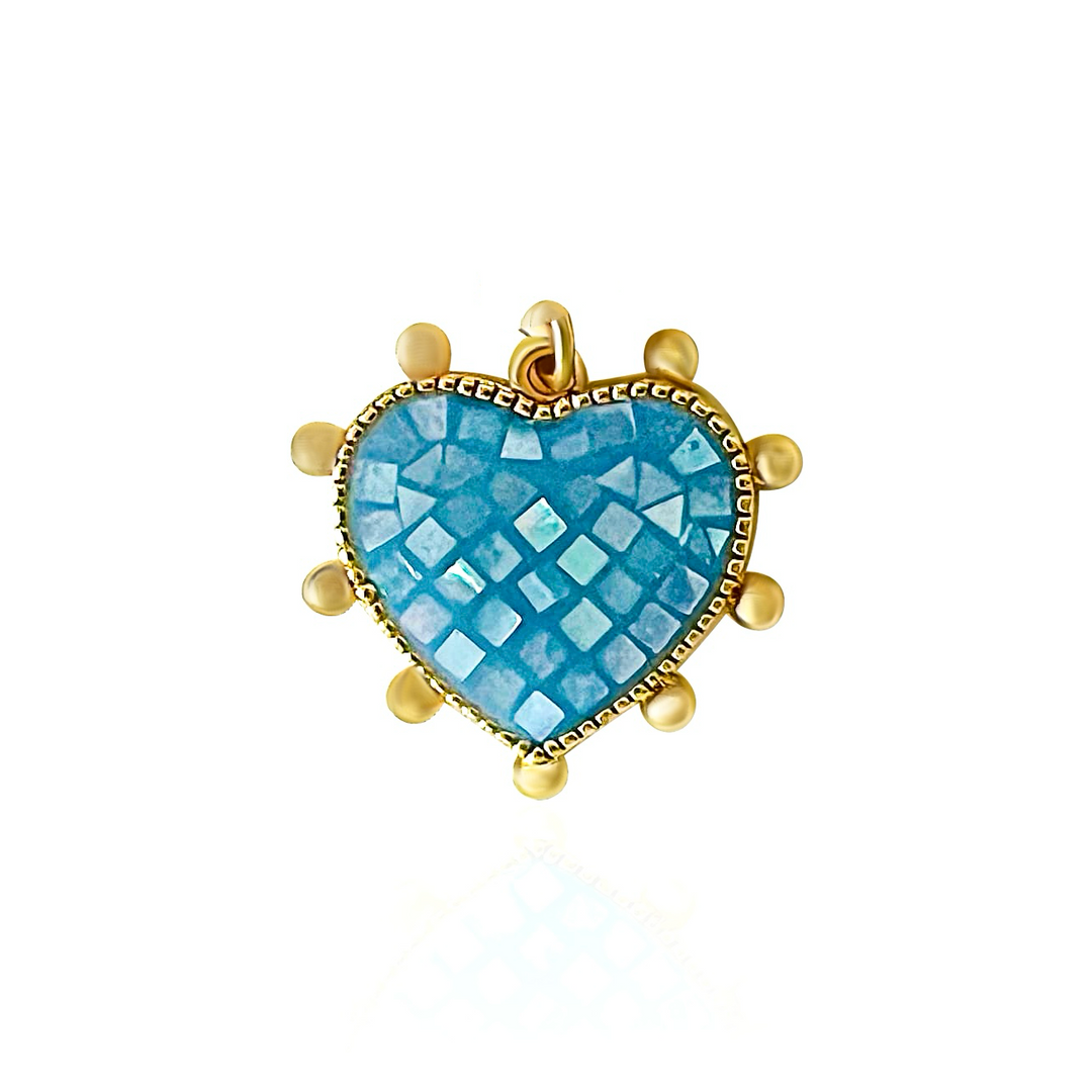 Blue Opal Heart Charm