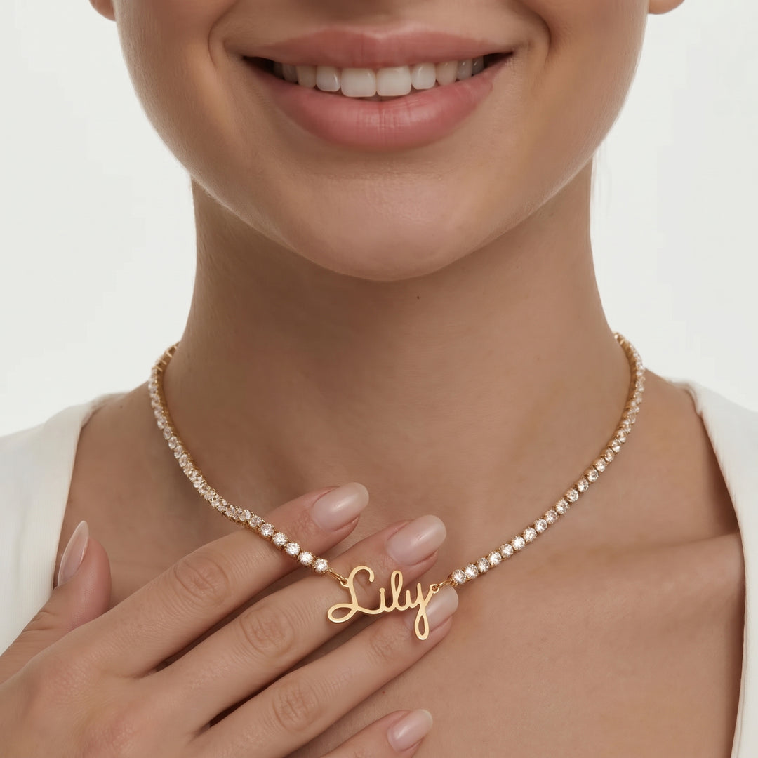 Personalized Name Tennis Necklace - Gold Filled