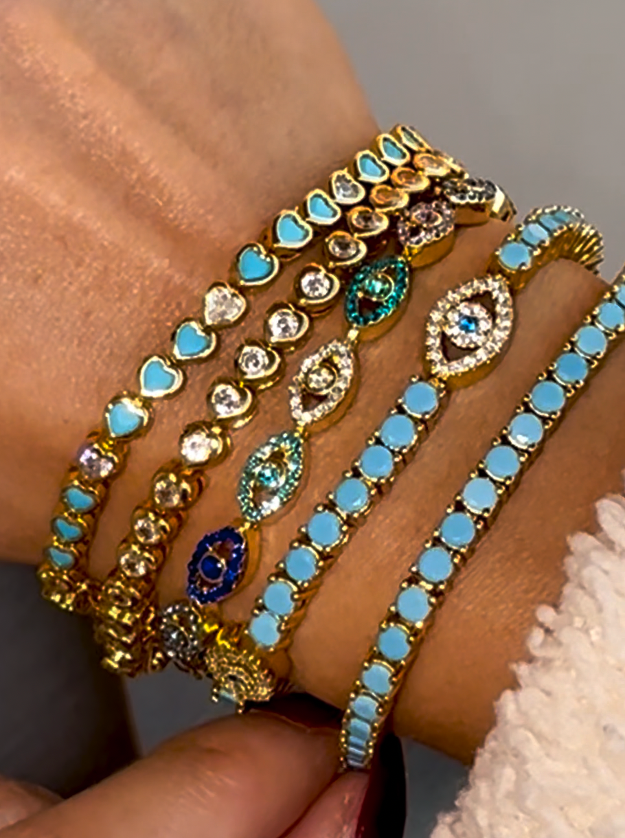 Evil Eye Tennis Chain Bracelet - Gold Filled