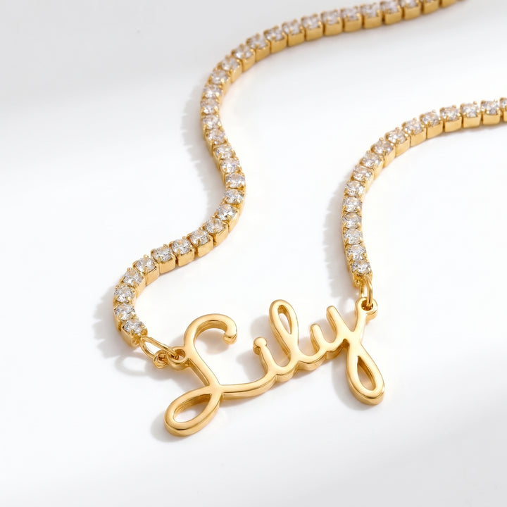 Personalized Name Tennis Necklace - Gold Filled
