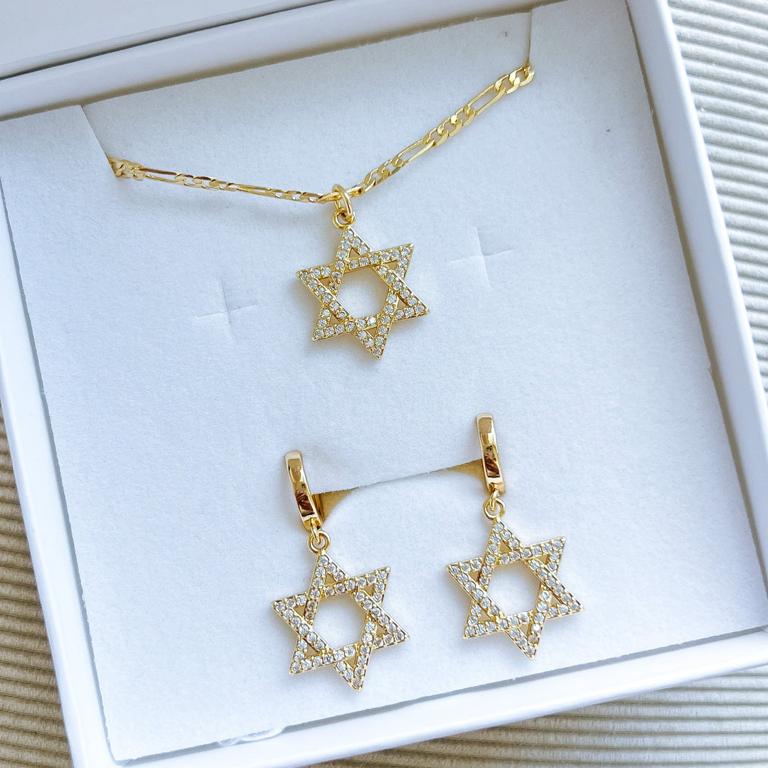 Diamond Star of David Jewelry Set - Gold Filled