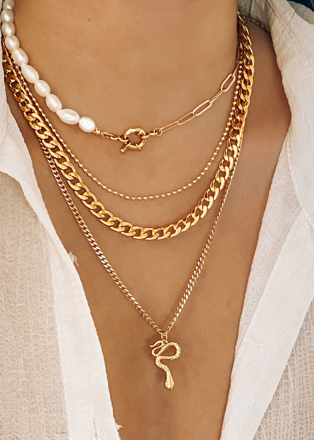 Pearl & Chain Necklace - Gold Filled