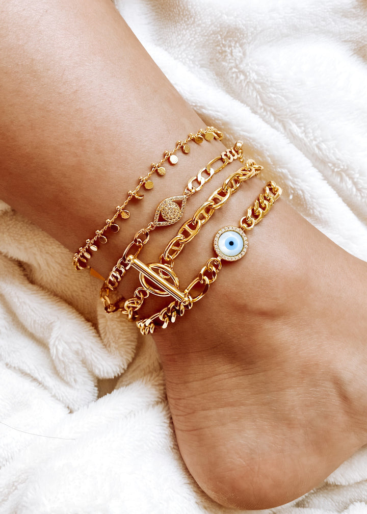 Luna Evil Eye Anklet - Gold Filled