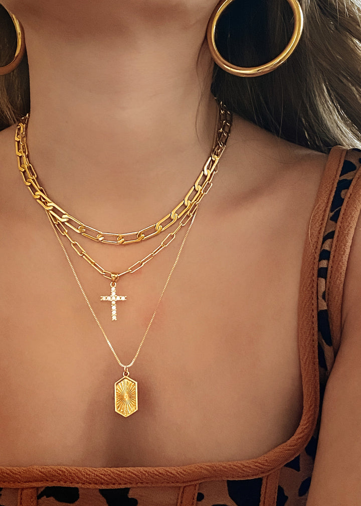 Shiny Cross Necklace - Gold Filled