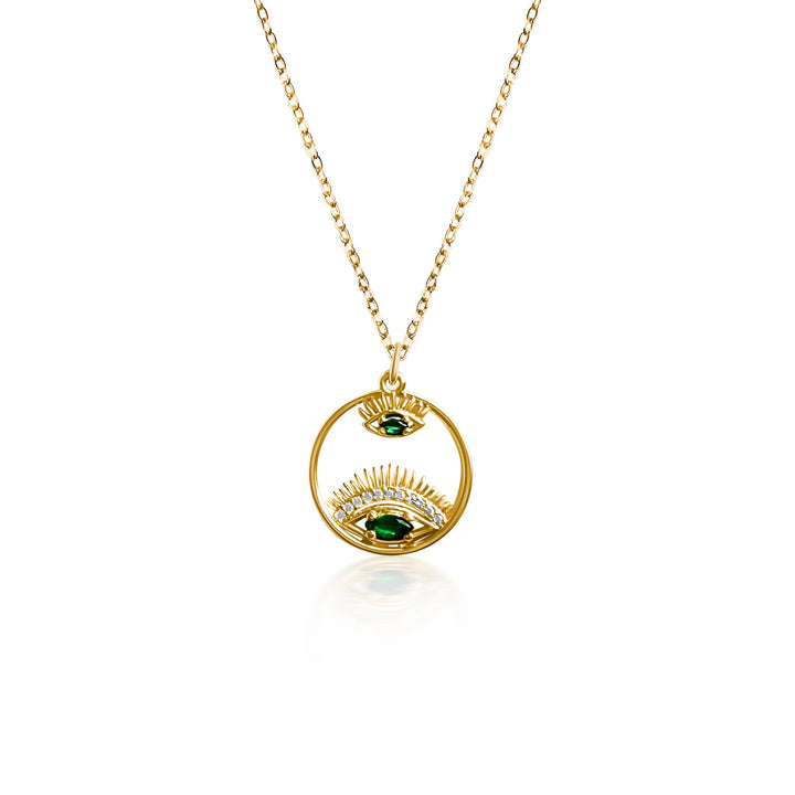 Green Double Evil Eye Necklace - Gold Filled
