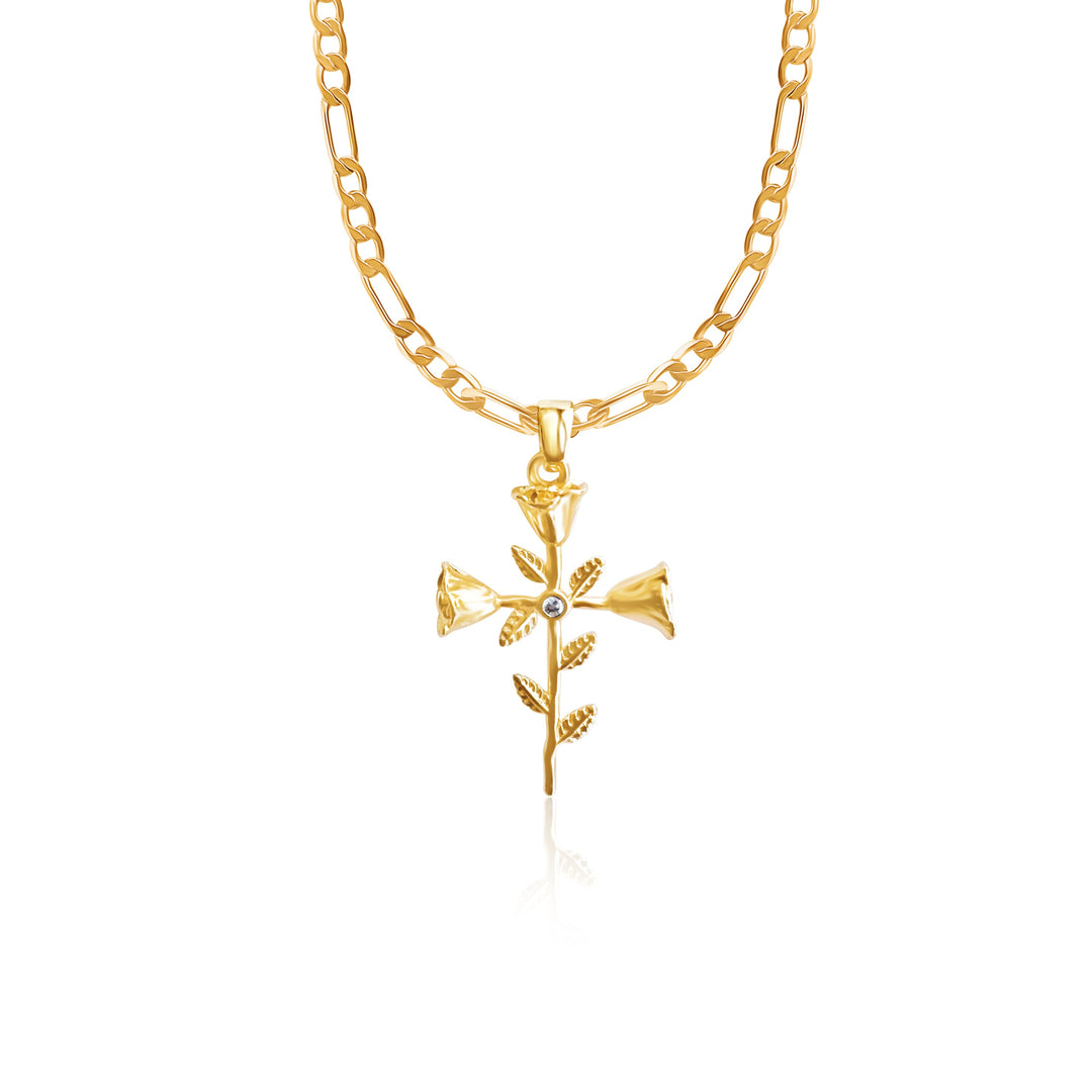 Compassionate Faith Rose Cross Necklace - Gold Filled