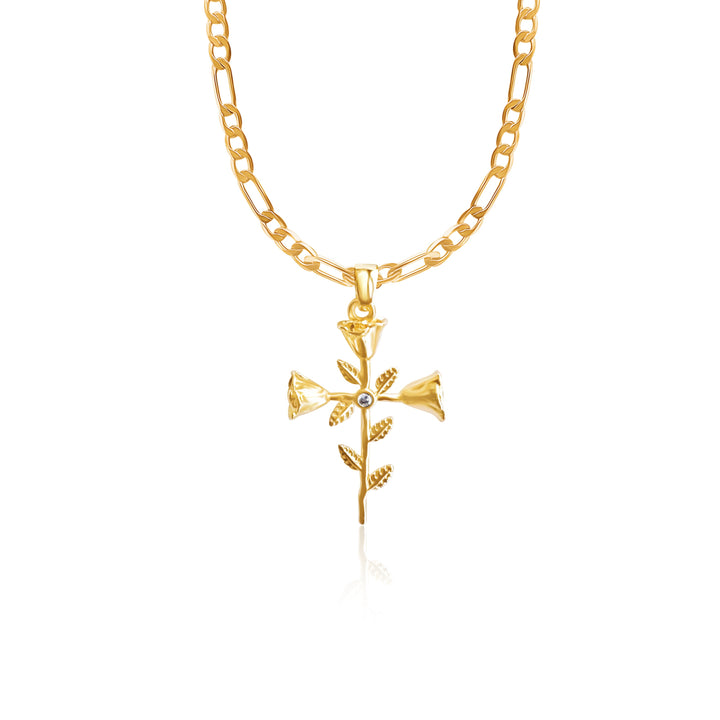 Compassionate Faith Rose Cross Necklace - Gold Filled