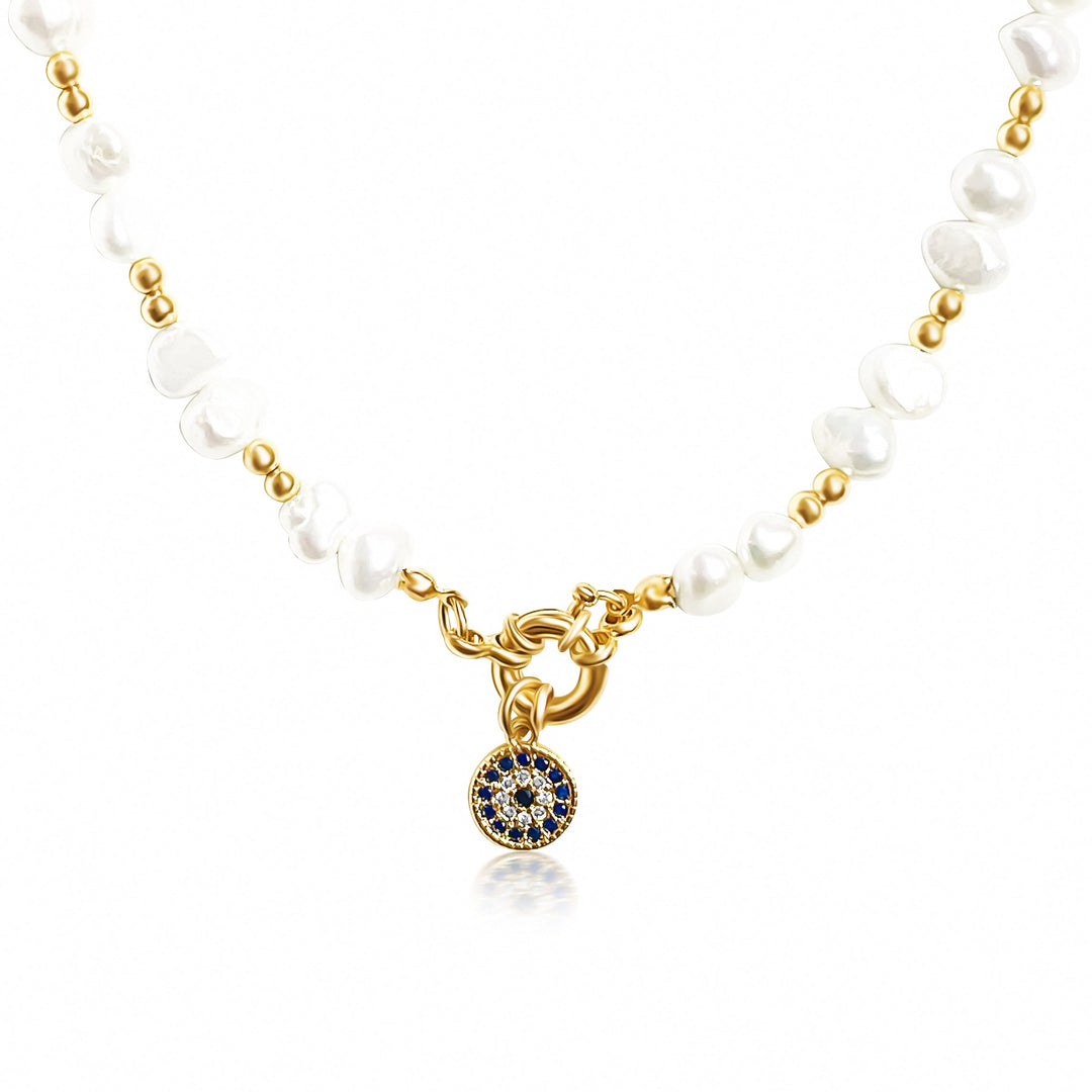 Evil Eye Pearl Necklace - Gold Filled