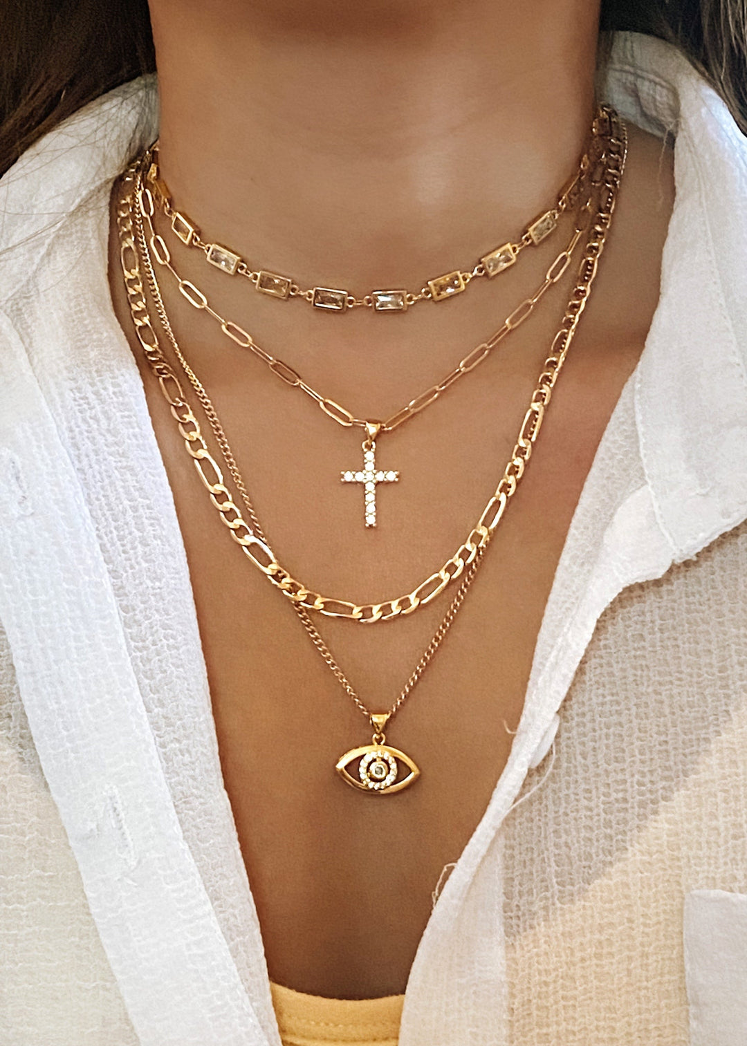 Cradled in Protection Evil Eye Necklace - Gold Filled