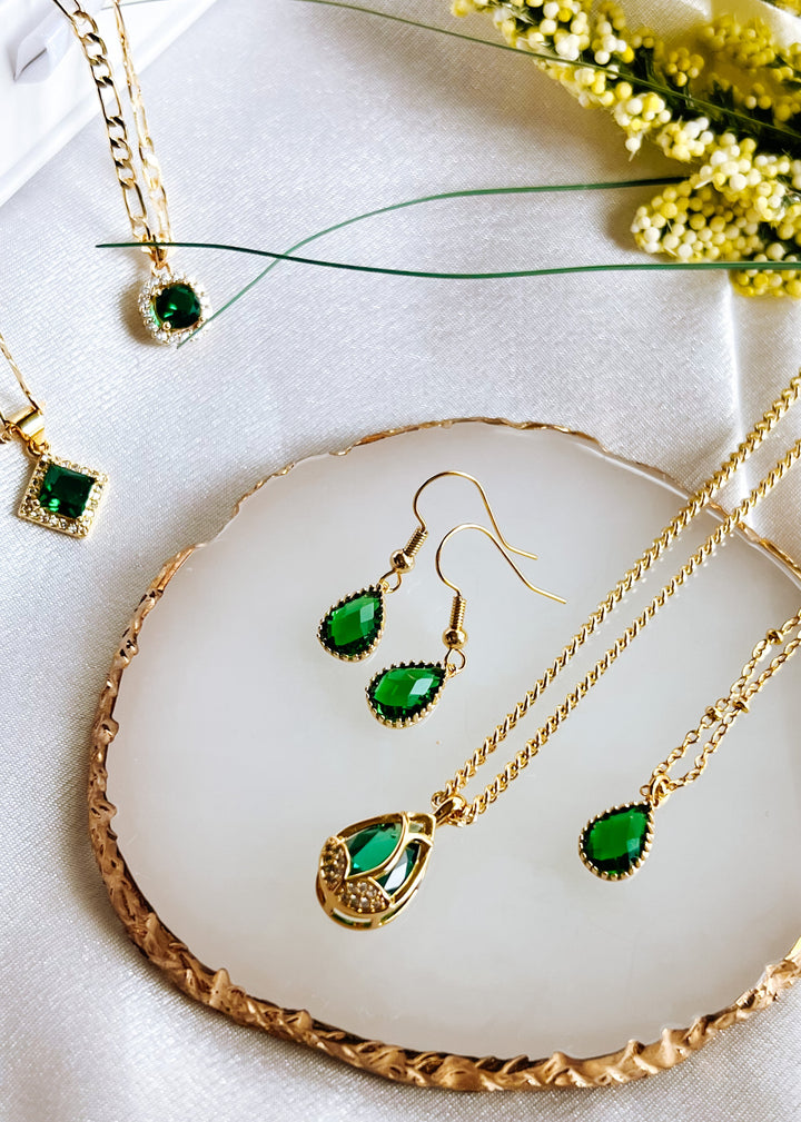 Green Drop Earrings - Gold Filled