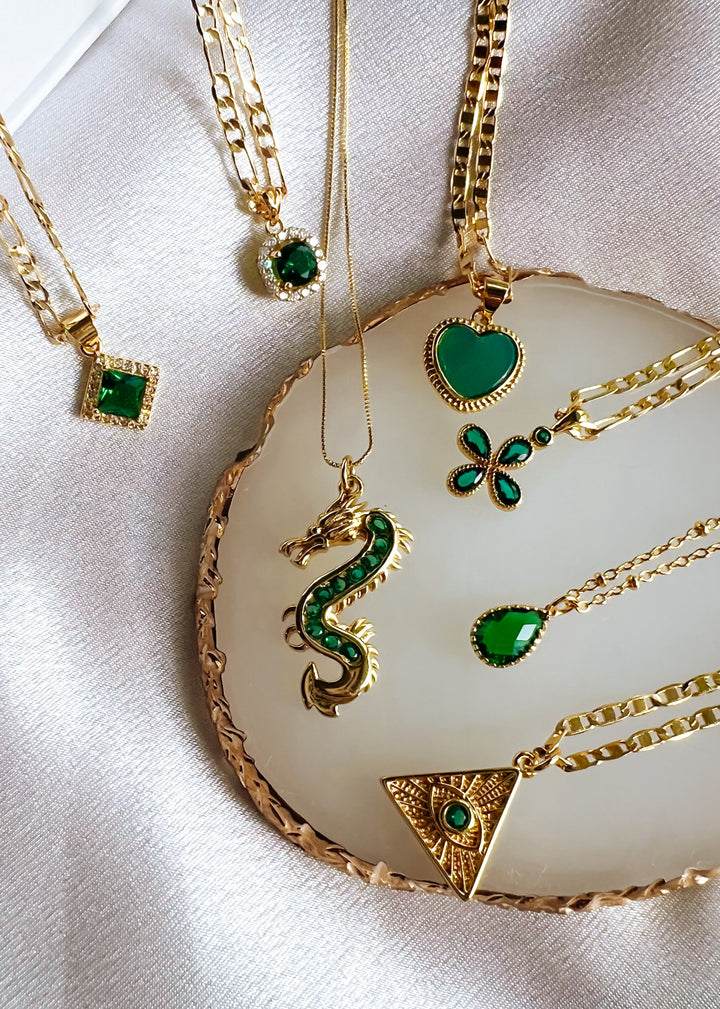 Green Drop Necklace - Gold Filled