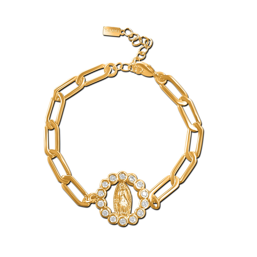 Diamond Virgin Mary Bracelet/ Anklet- Gold Filled