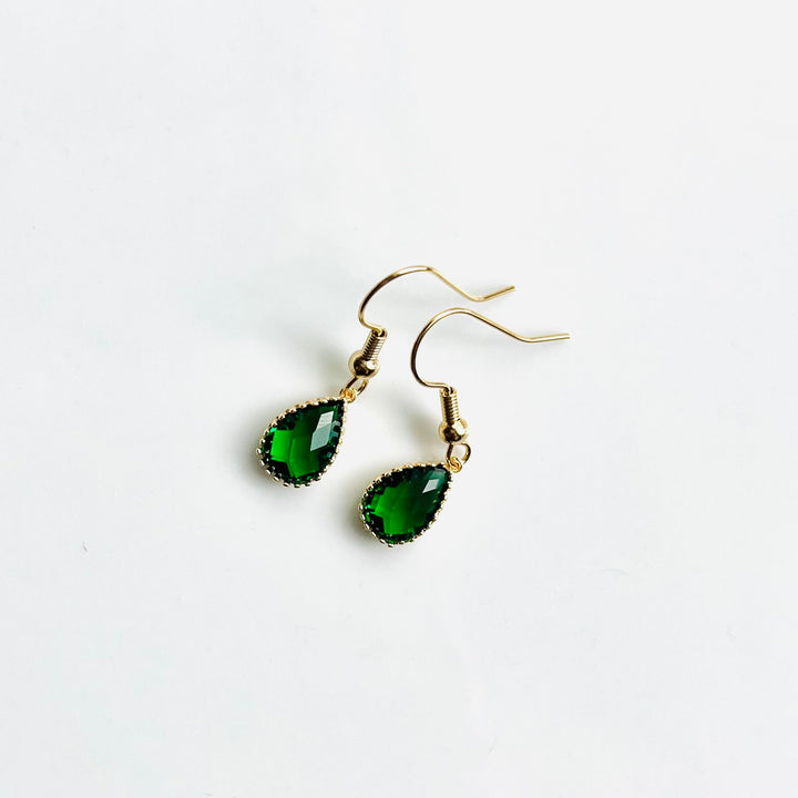 Green Drop Earrings - Gold Filled