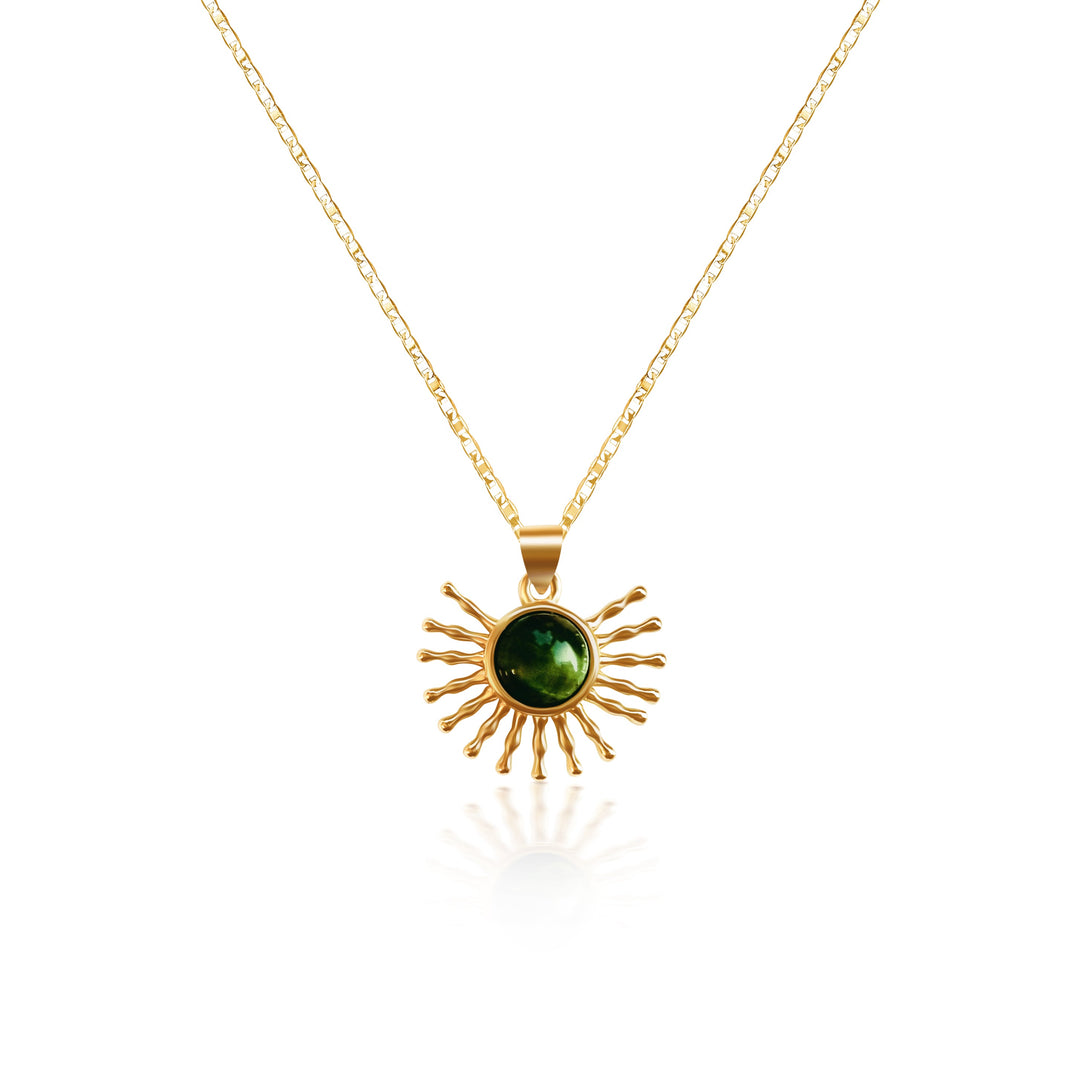 Green Sunburst Necklace - Gold Filled