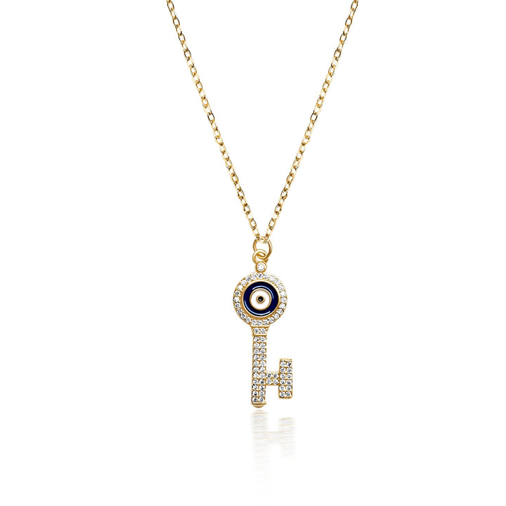 Key Evil Eye Necklace - Gold Filled