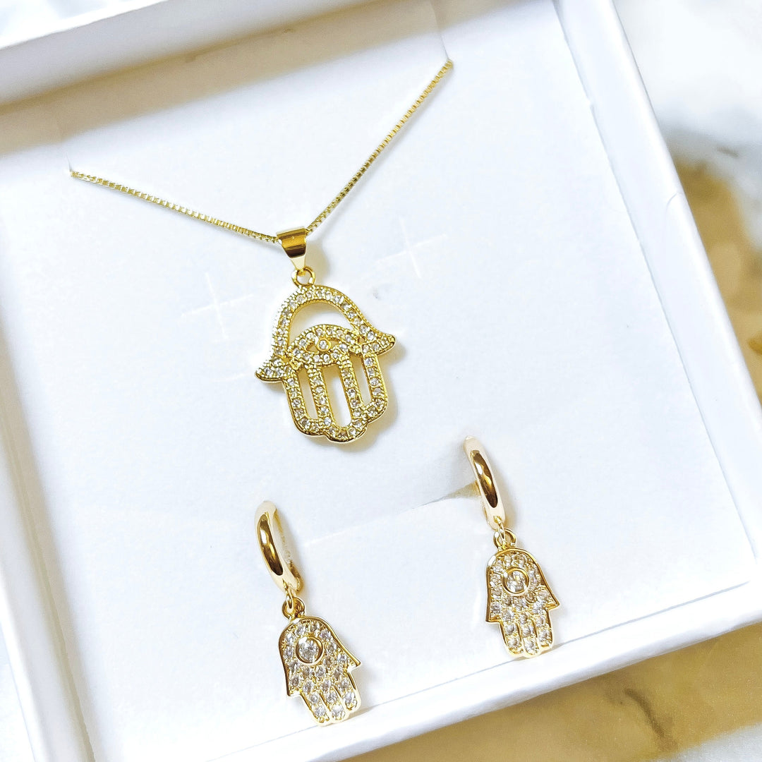 Hamsa Hand Necklace + Hamsa Hand Earrings Gift Set