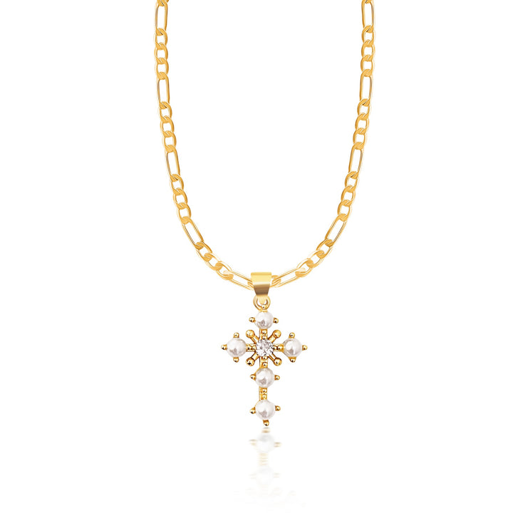 Pearl Cross Necklace - Gold Filled