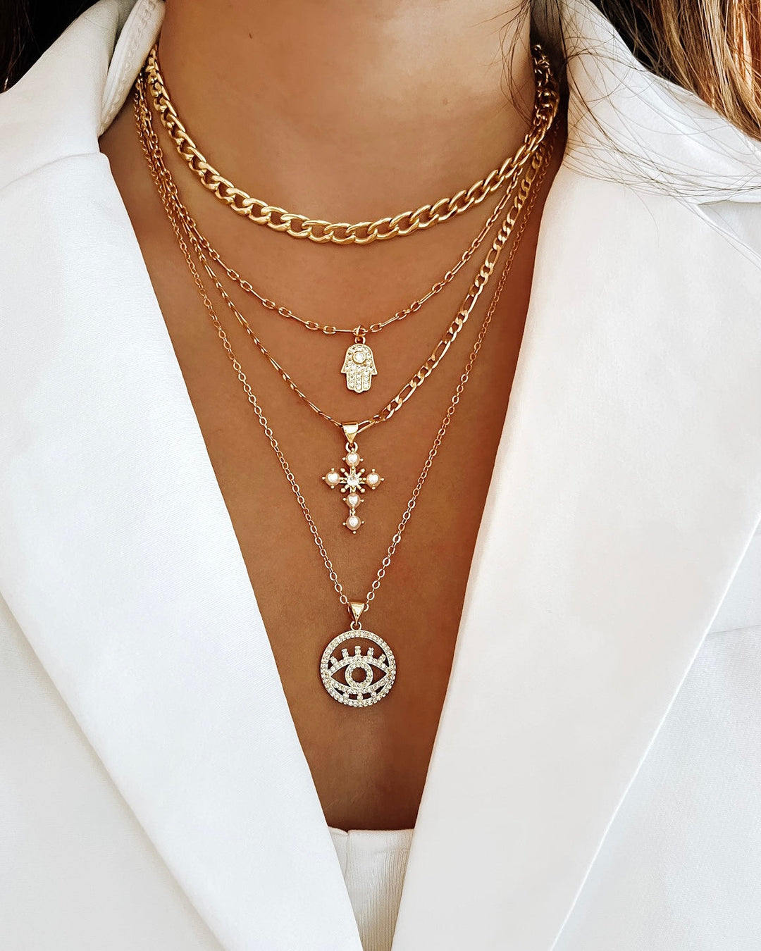 Dainty Hamsa Hand Necklace - Gold Filled