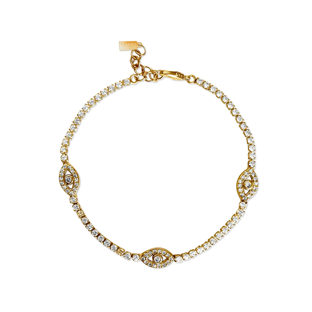 Diamond Evil Eye Bracelet - Gold Filled
