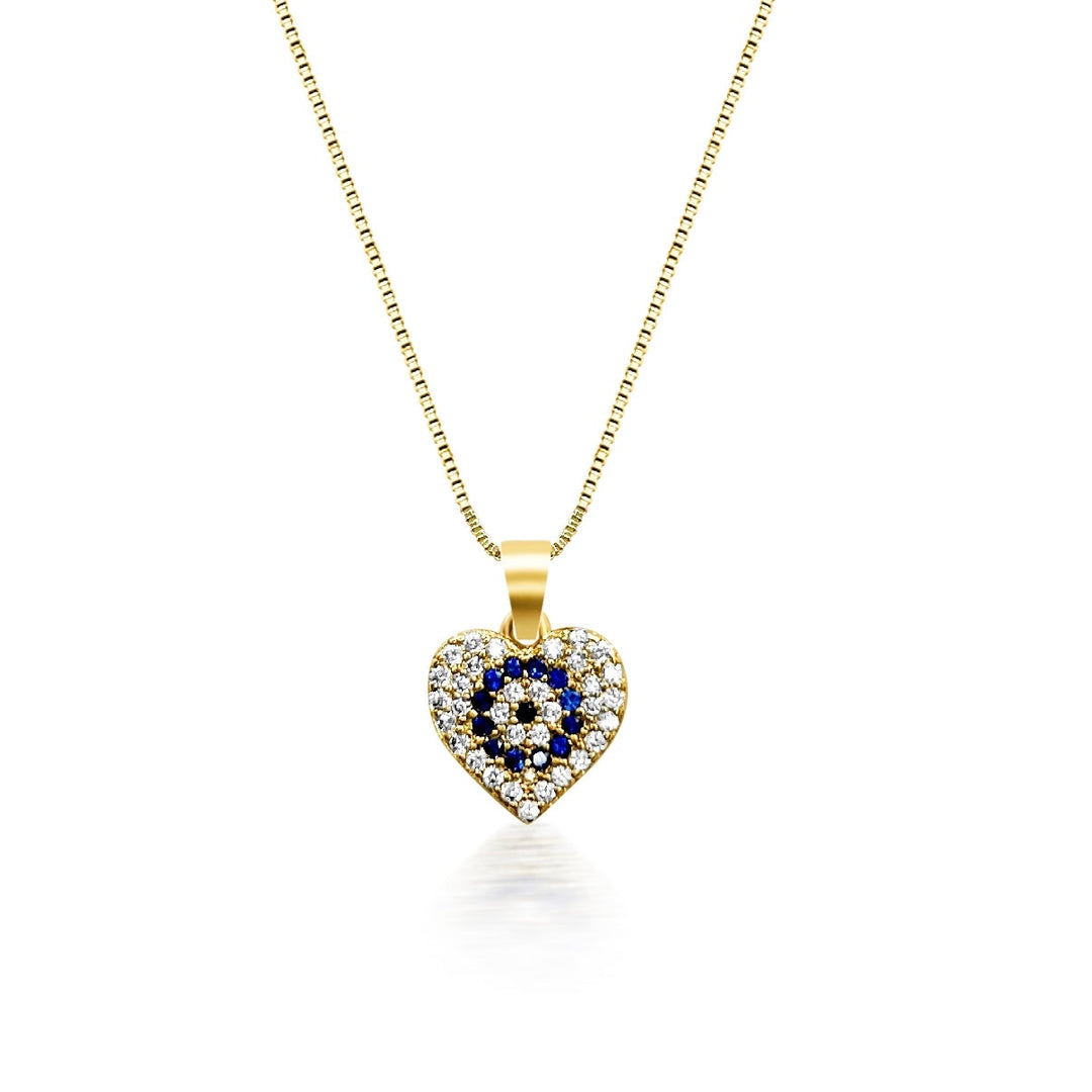 Nella Heart Evil Eye Necklace - Gold Filled