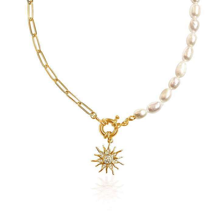 Sun Pearl & Chain Necklace