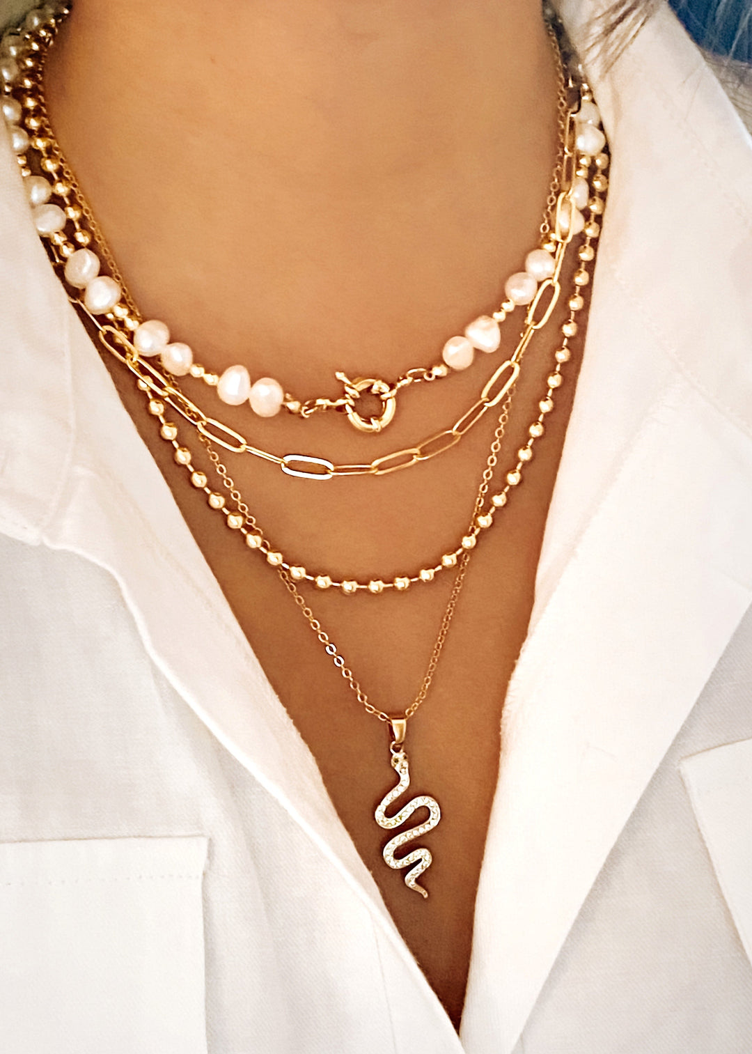 Diamond Snake Necklace - Gold Filled